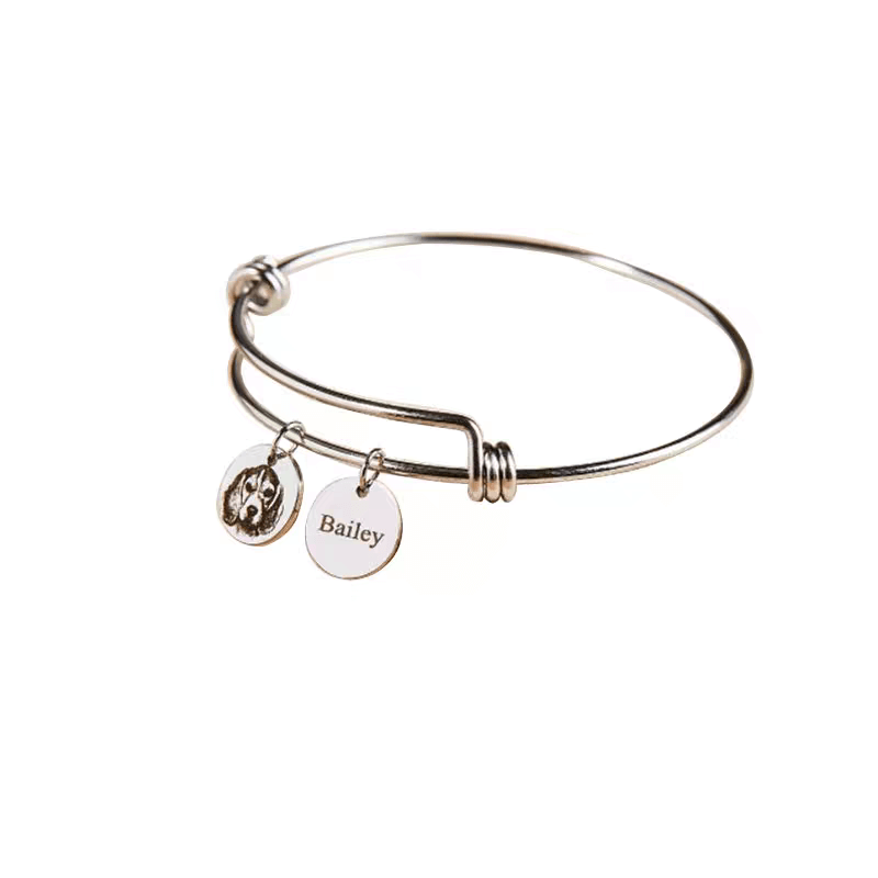 Custom Pet Double Pendant Engraved Bracelet