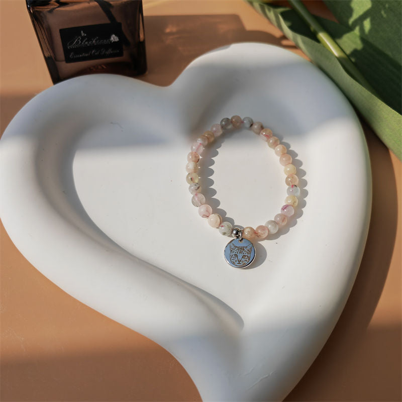 Real Sakura Agate Energy Bracelet (Personalized Pet Portrait)