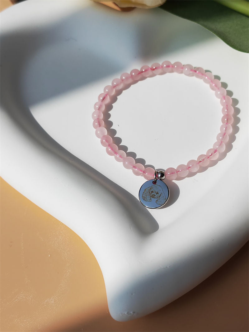Pink Rose Crystal Energy Bracelet (Personalized Pet Portrait)