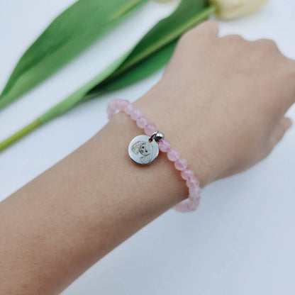 Pink Rose Crystal Energy Bracelet (Personalized Pet Portrait)