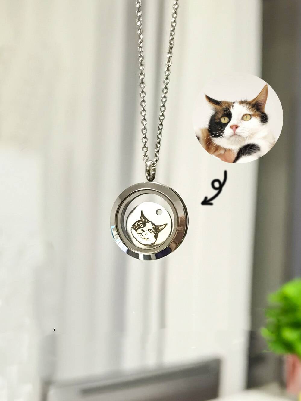 Custom Pet Face Necklace™ with Memorial Fur -1